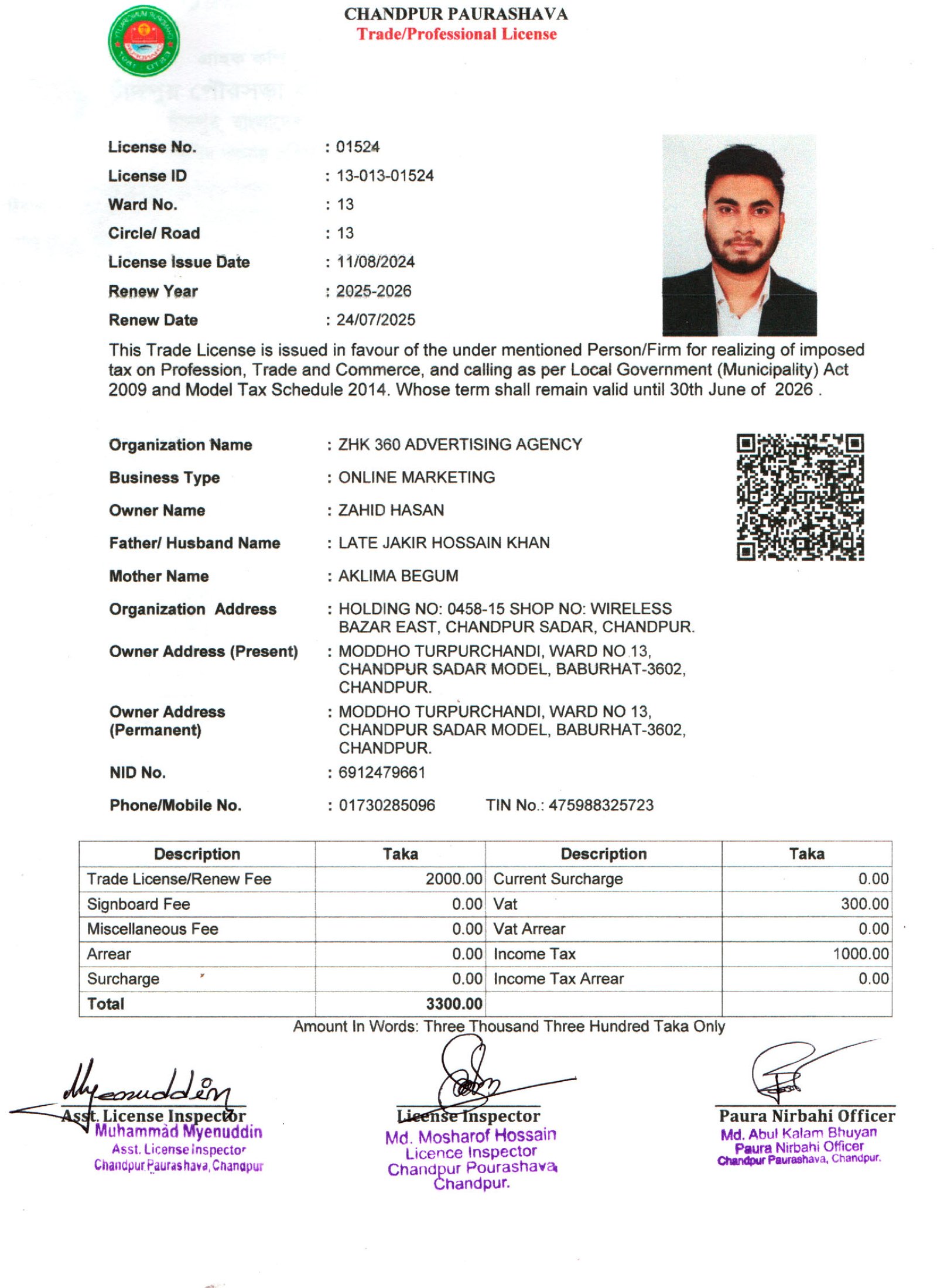 ZHK 360 Advertising Agency trade license